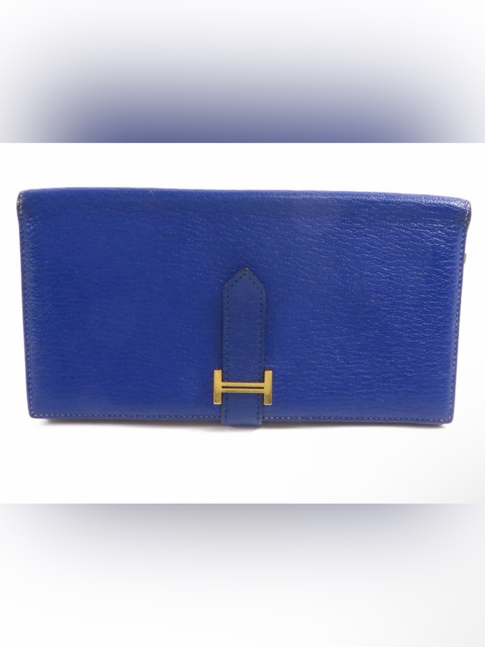 Hermes Blue Leather Wallet with Gold H Accent